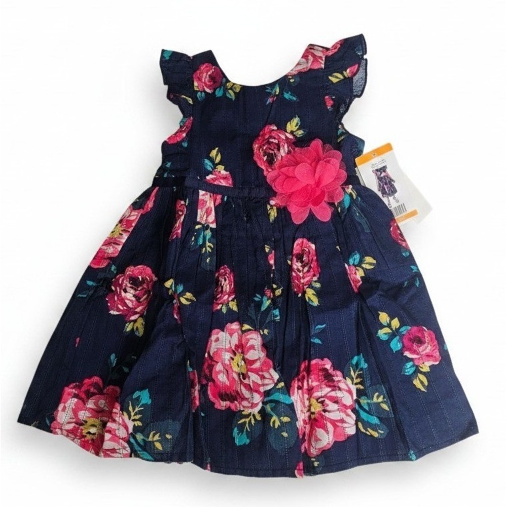 NWT Zunie Girl Infant Navy Floral Cotton Dress with Diaper Cover 12M